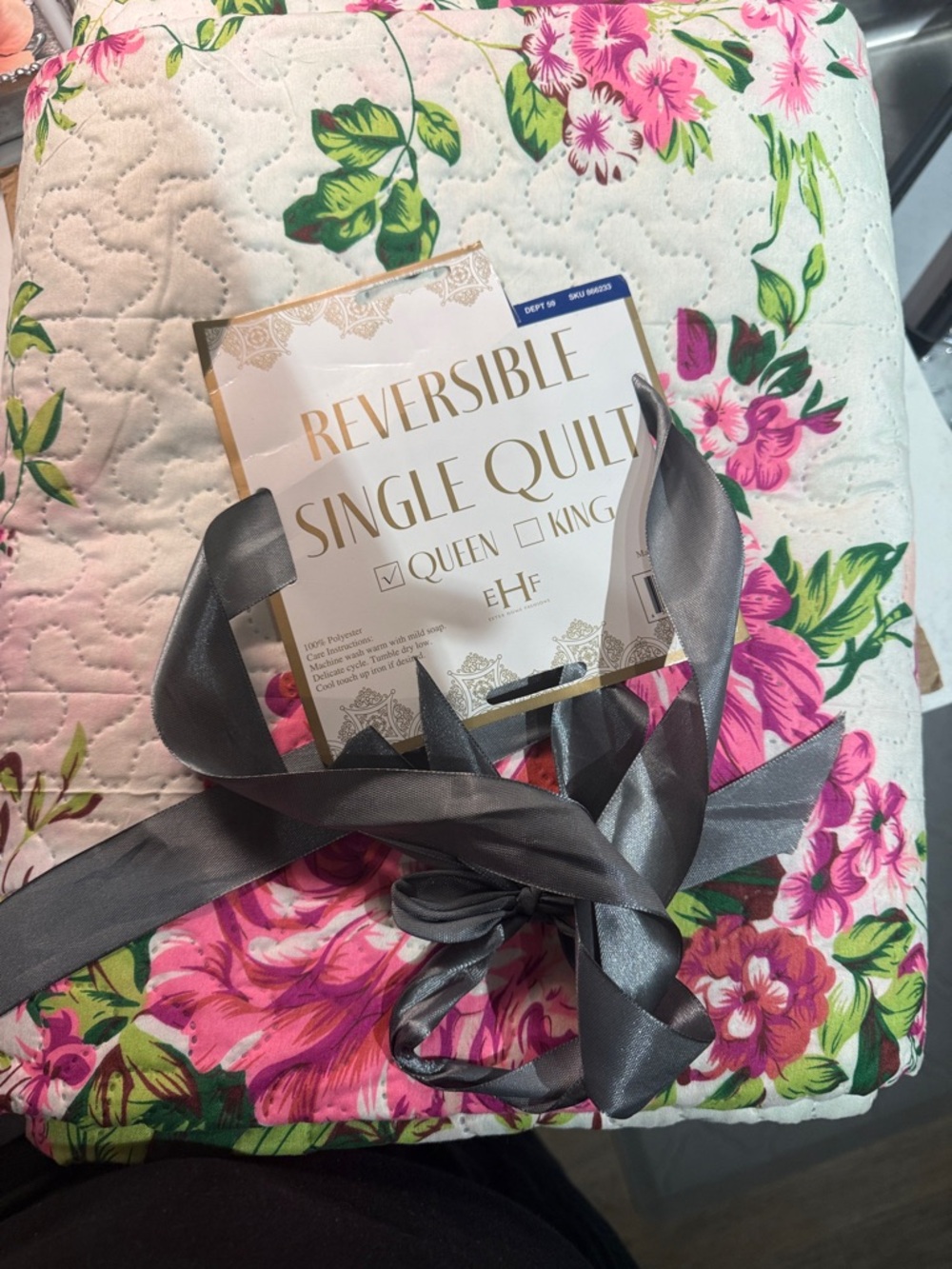 Reversible Floral Single Quilt - Pink & Cream